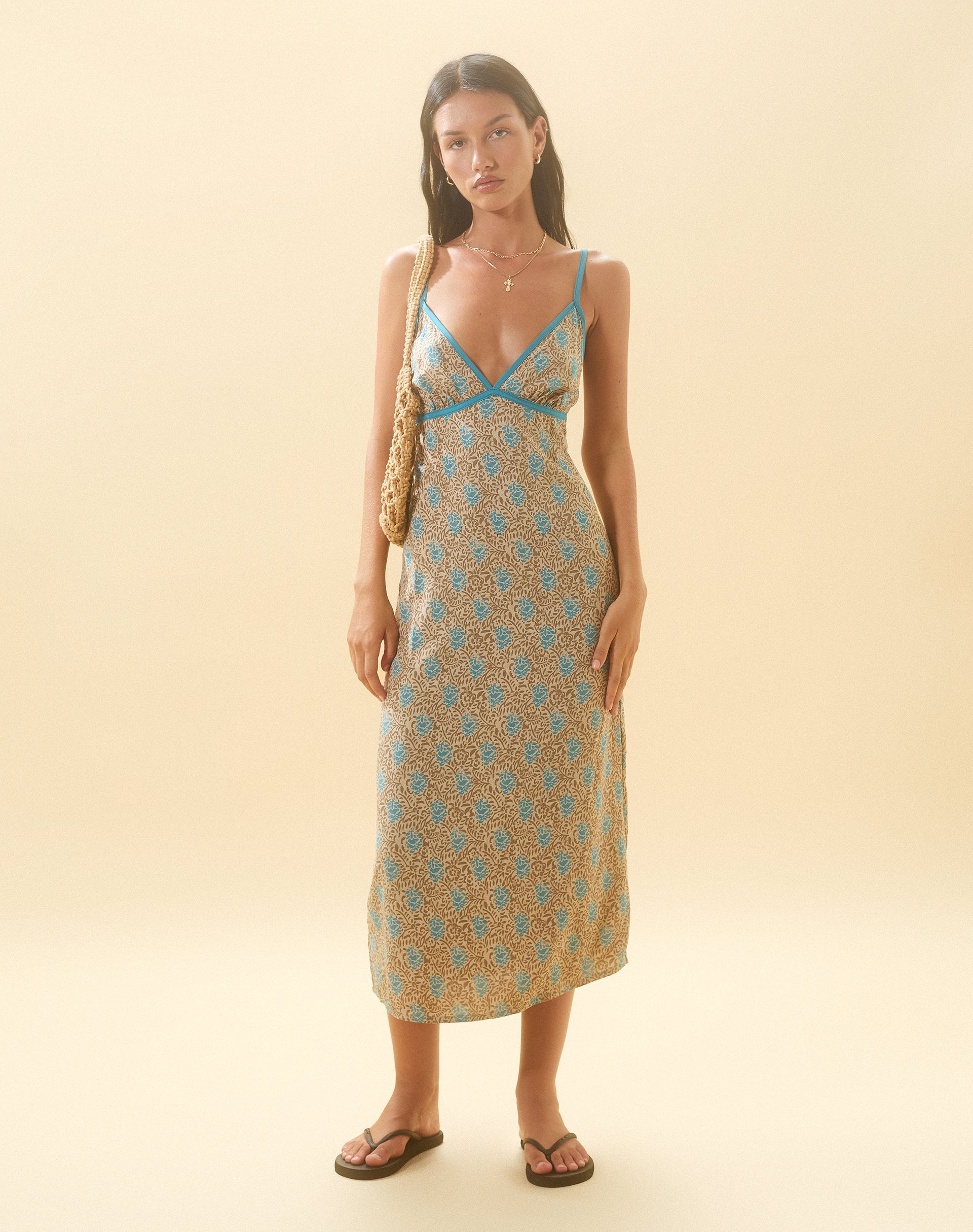 imagen de Lalu Midi Dress in Bohemian Batik Blue Brown