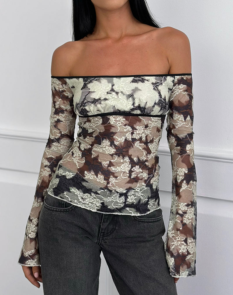 Imagen del top Laluna en Silhouette Leaf Ivory Black