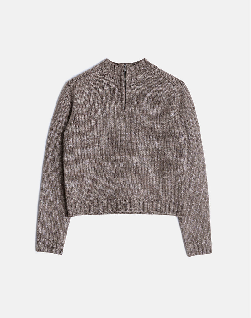Imagen de Lamara Quater Zip Jumper in Dark Brown Marl