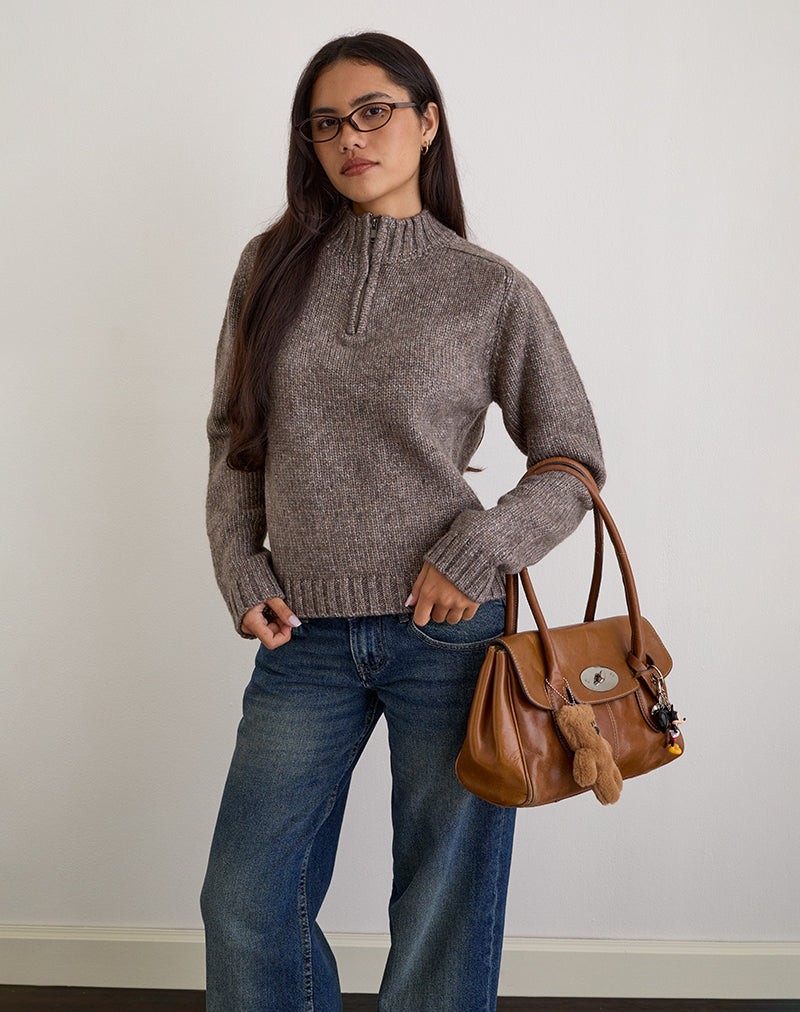 Imagen de Lamara Quater Zip Jumper in Dark Brown Marl