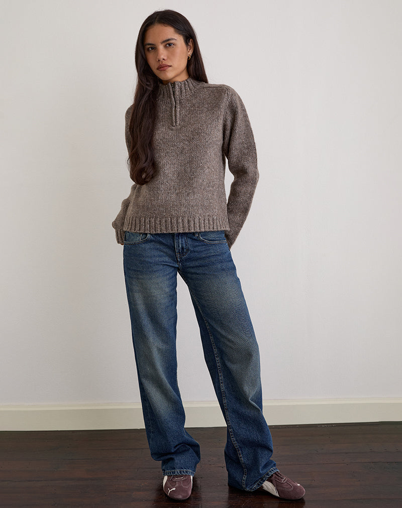 Imagen de Lamara Quater Zip Jumper in Dark Brown Marl