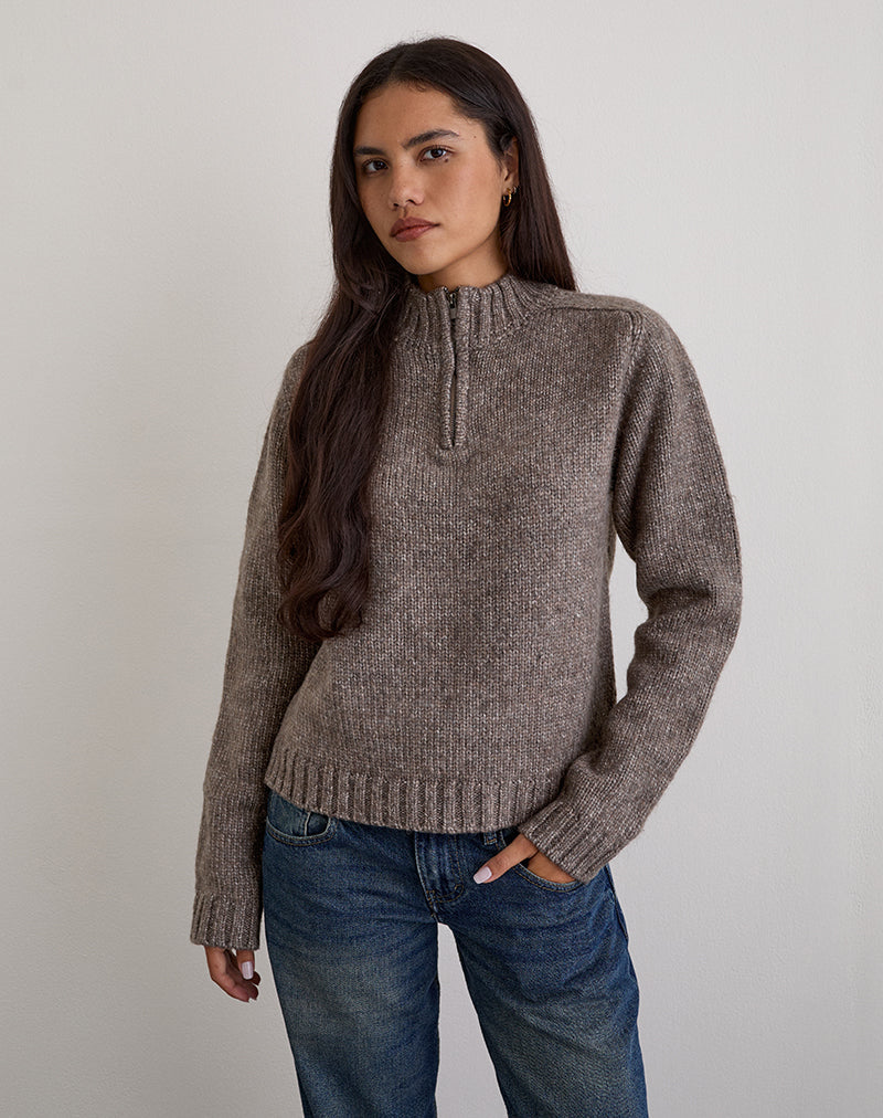 Imagen de Lamara Quater Zip Jumper in Dark Brown Marl