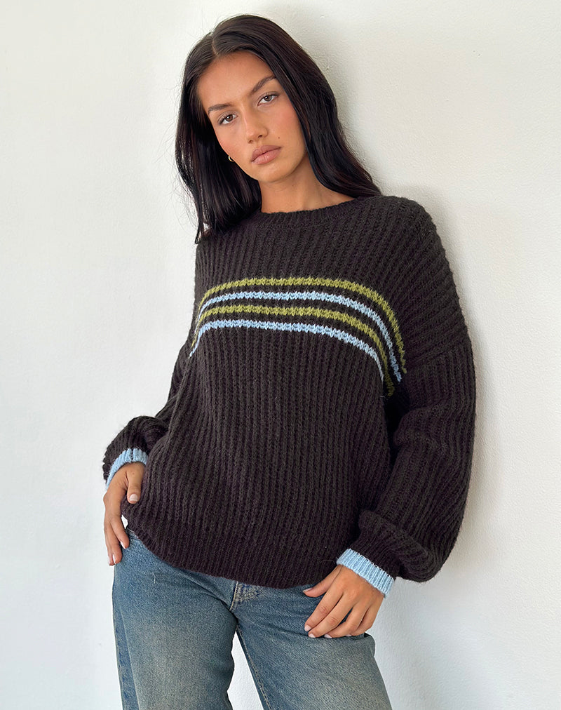 Jersey Lamees de punto marrón con rayas