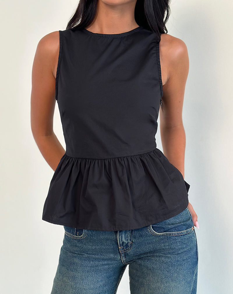 Imagen de Lanzo Tie Back Top in Poplin Negro