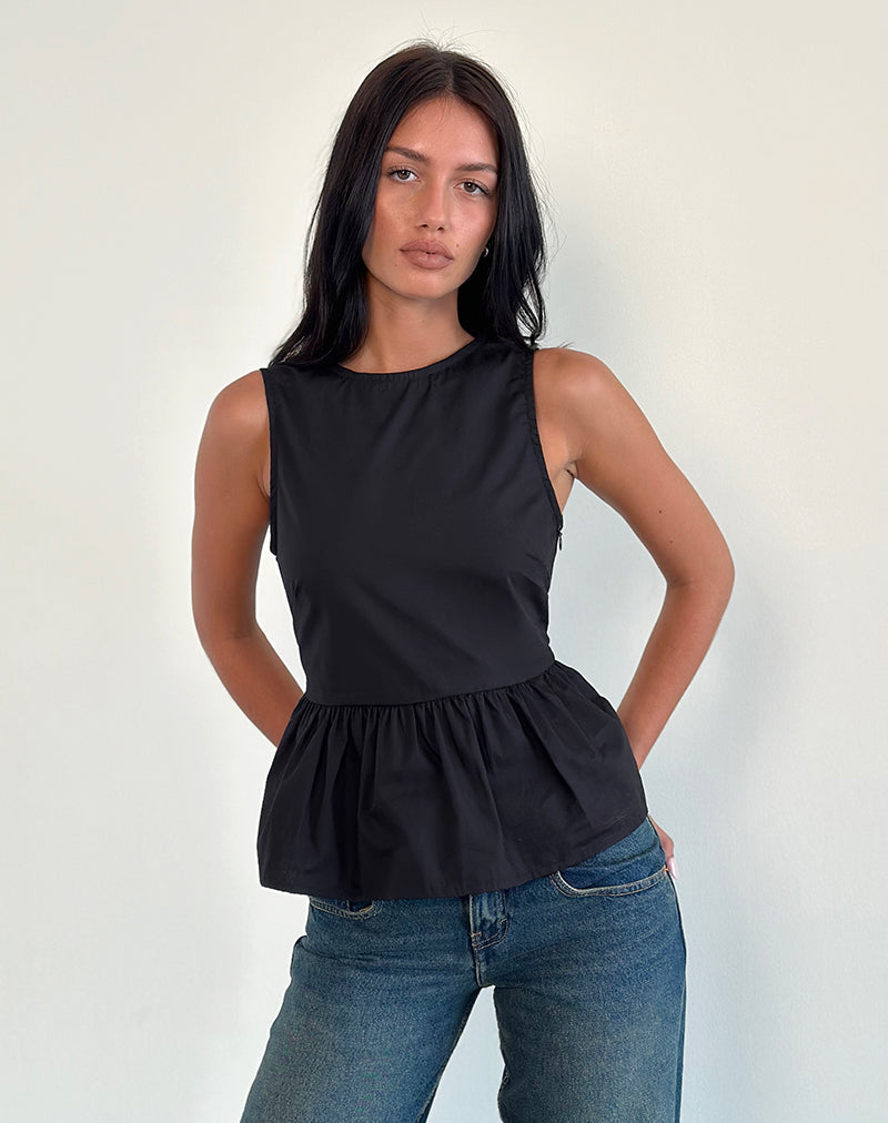 Imagen de Lanzo Tie Back Top in Poplin Negro