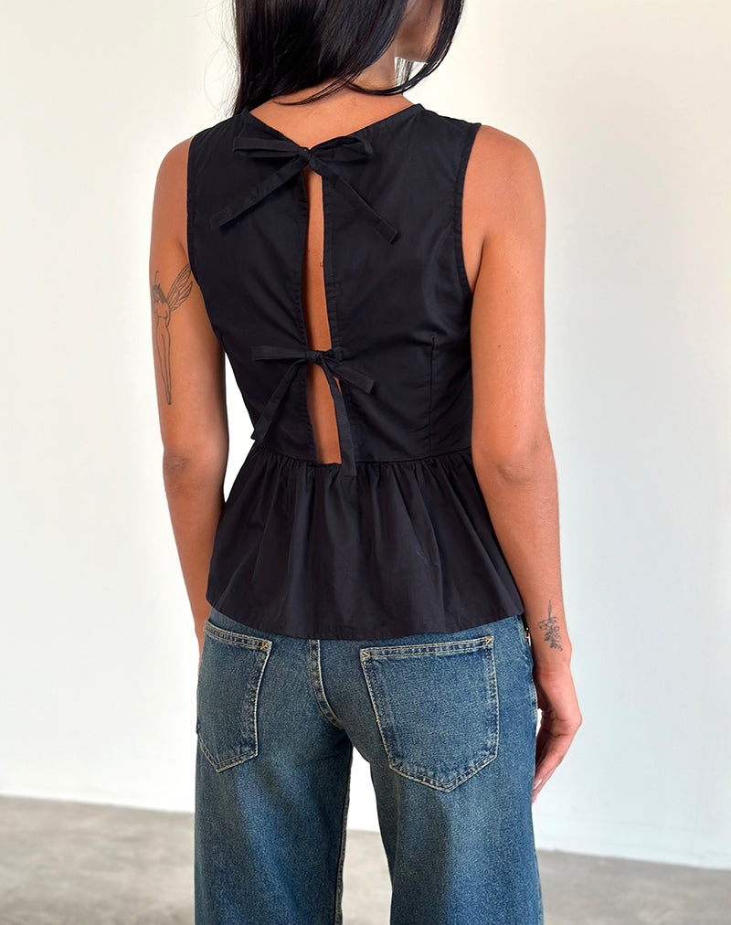 Imagen de Lanzo Tie Back Top in Poplin Negro