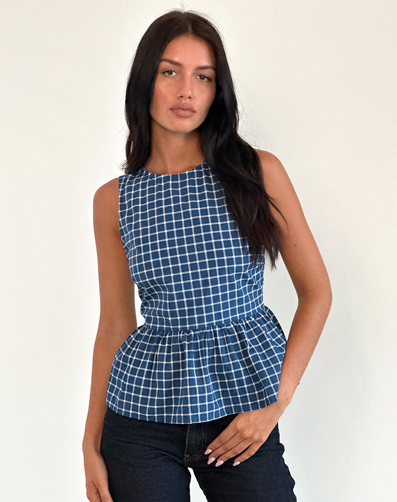 Imagen de Lanzo Tie Back Top in Poplin Navy Tartan
