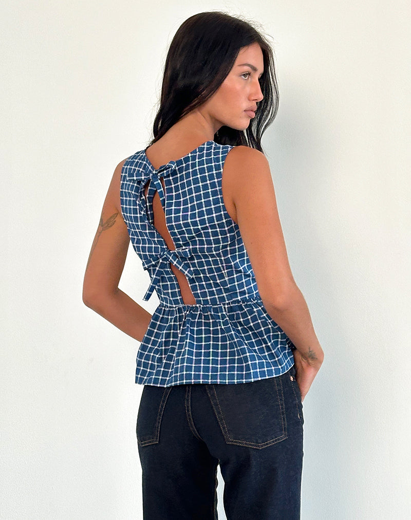 Imagen de Lanzo Tie Back Top in Poplin Navy Tartan