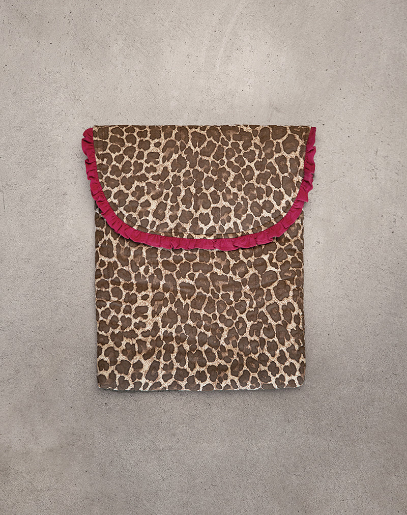 Bolsa para portátil con estampado de leopardo y volante rojo