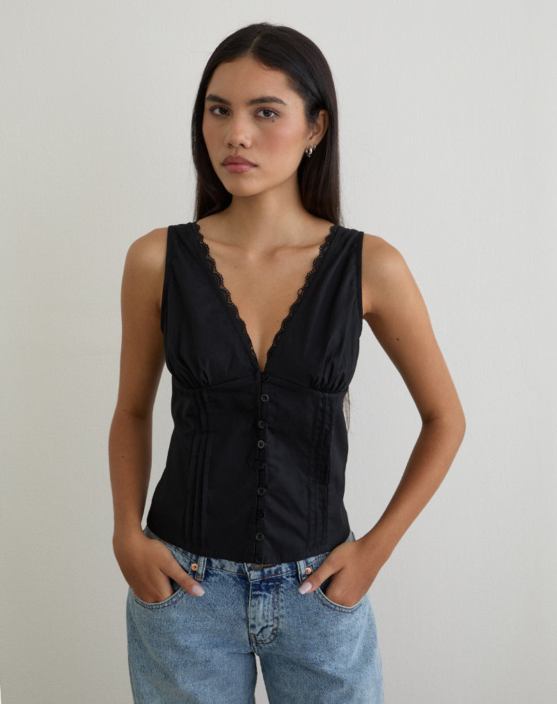 Lasily Top Corsé Cuello en V Negro