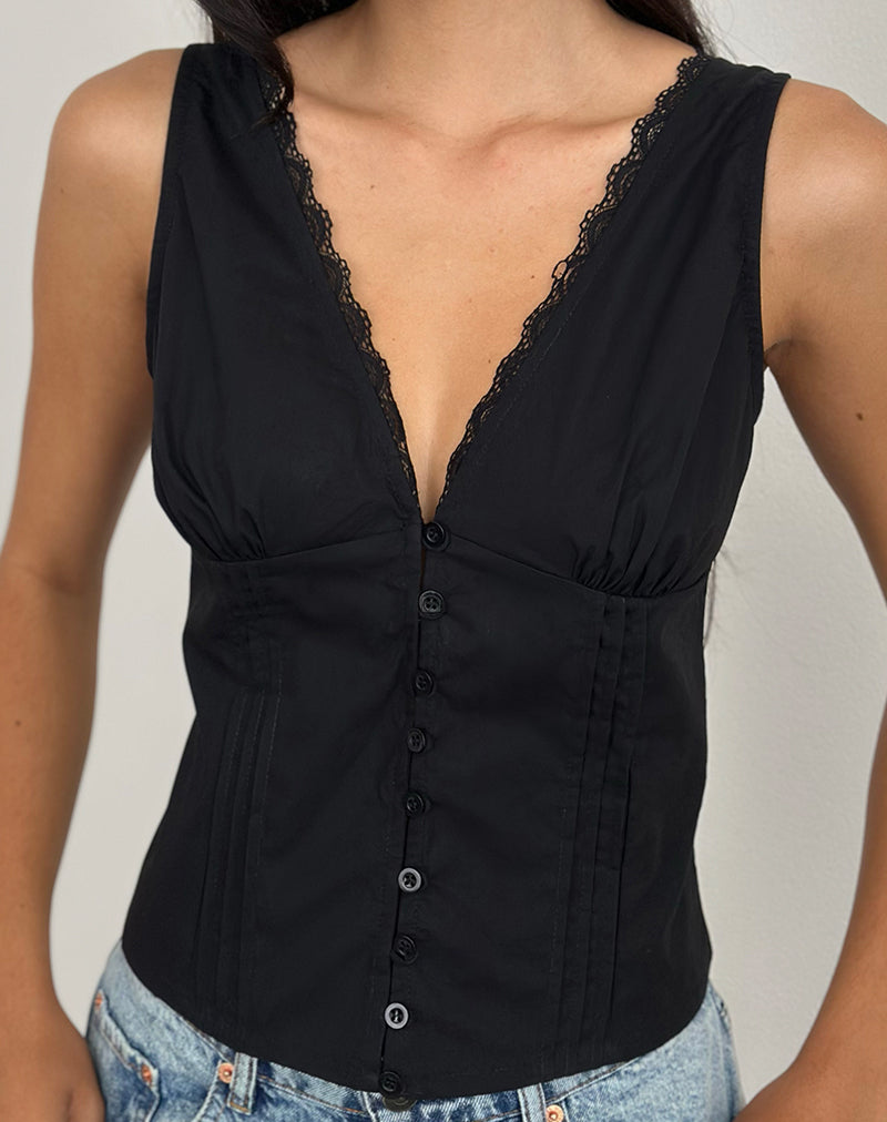 Imagen de Lasily Corset Top Cuello en V Negro