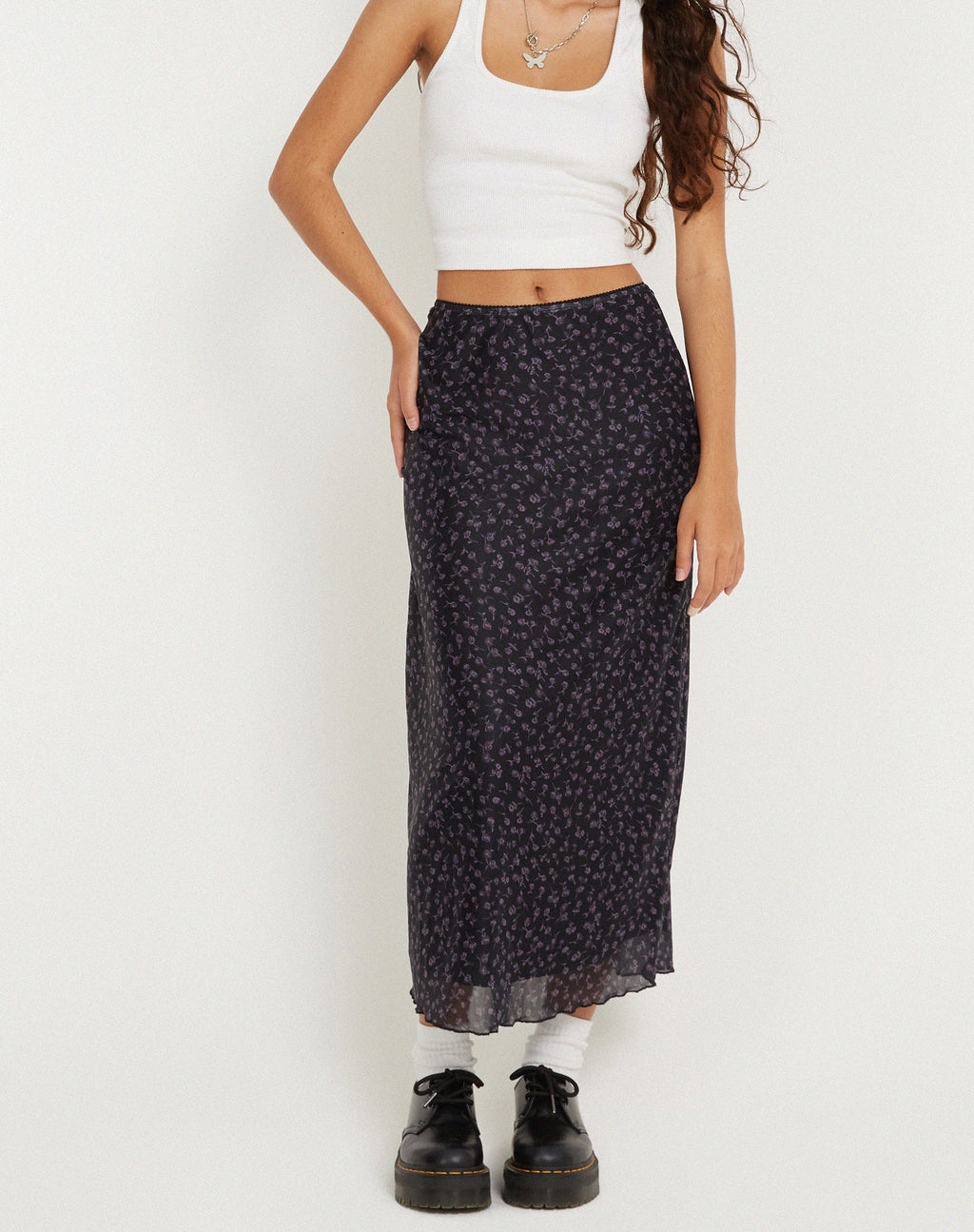 Lassie Maxi Falda en Negro Dark Ditsy Rose