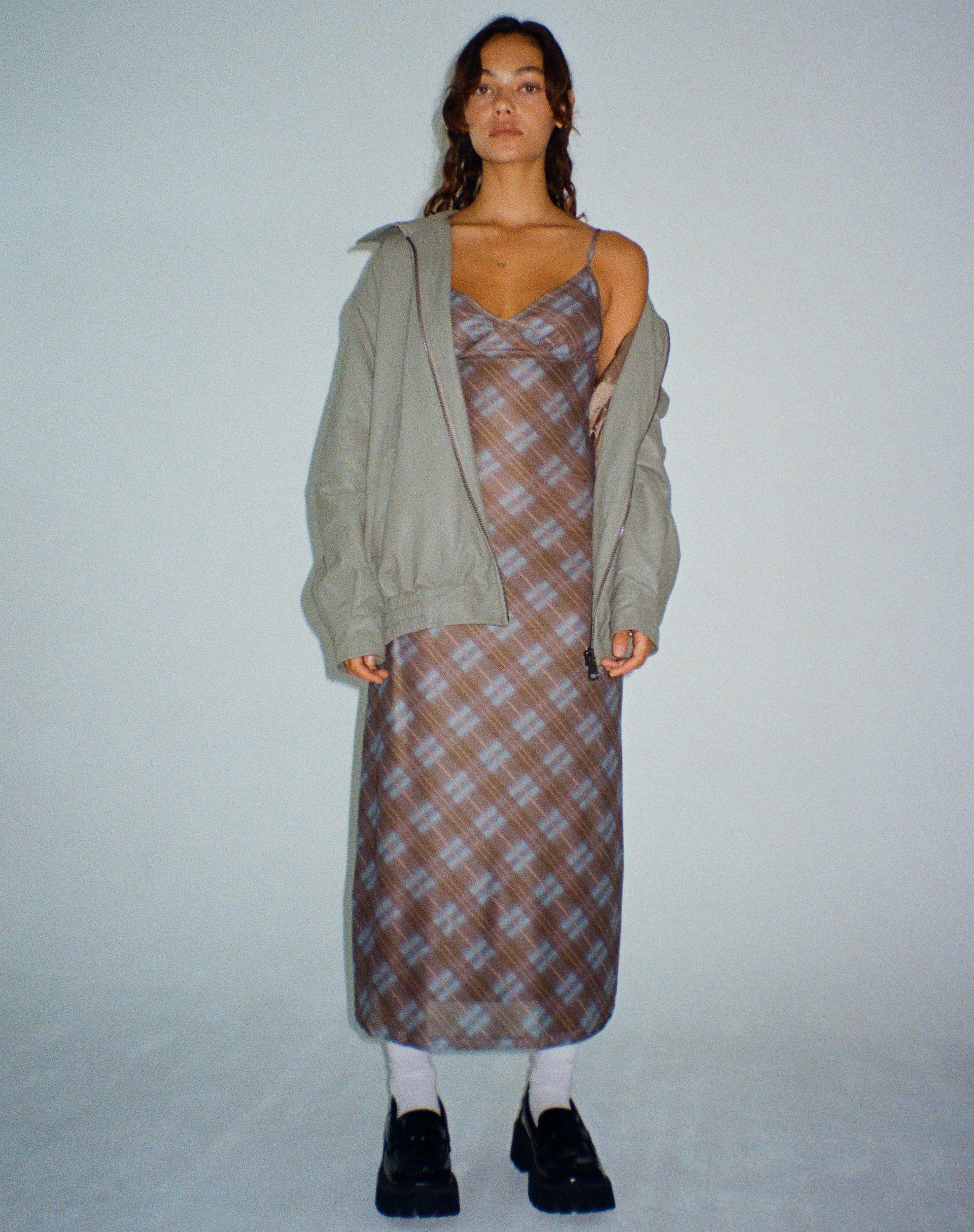 imagen de KALANA DRESS GREEN BLURRED CHECK DARK OLIVE