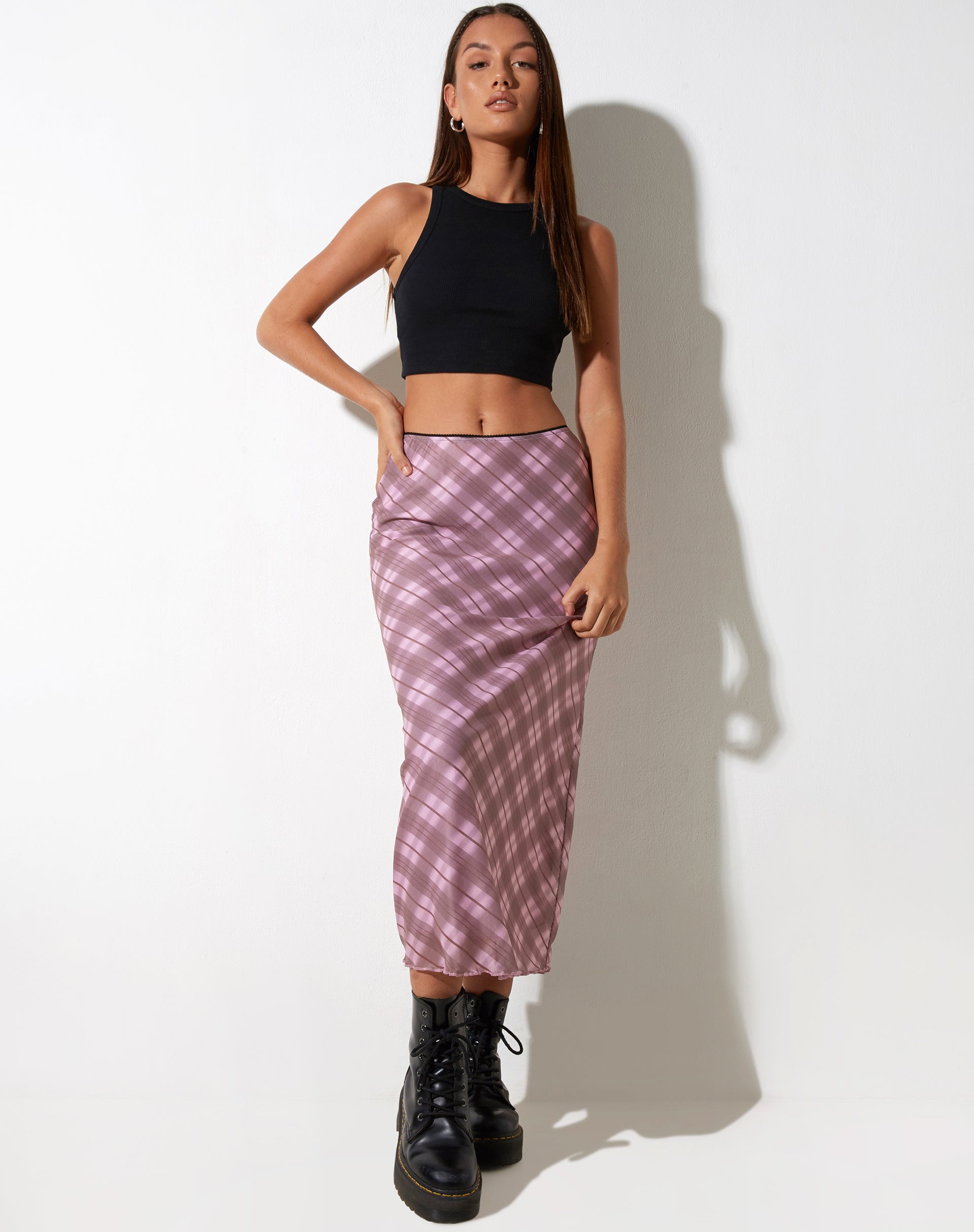 IMAGEN DE Lassie Maxi Skirt in Pink Blurred Check