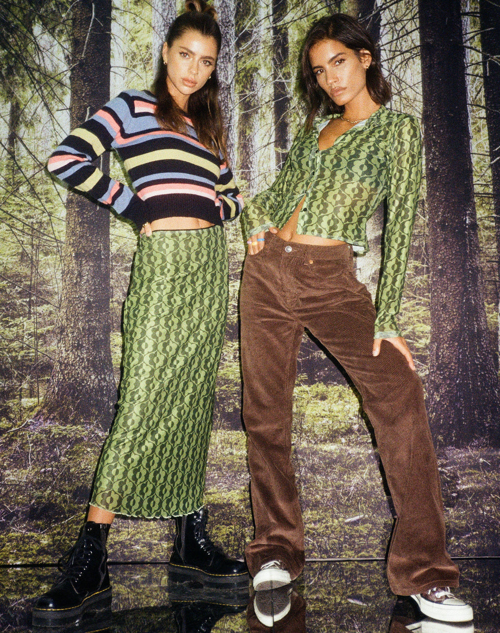 Falda Lassie Midi en verde margarita ondulado