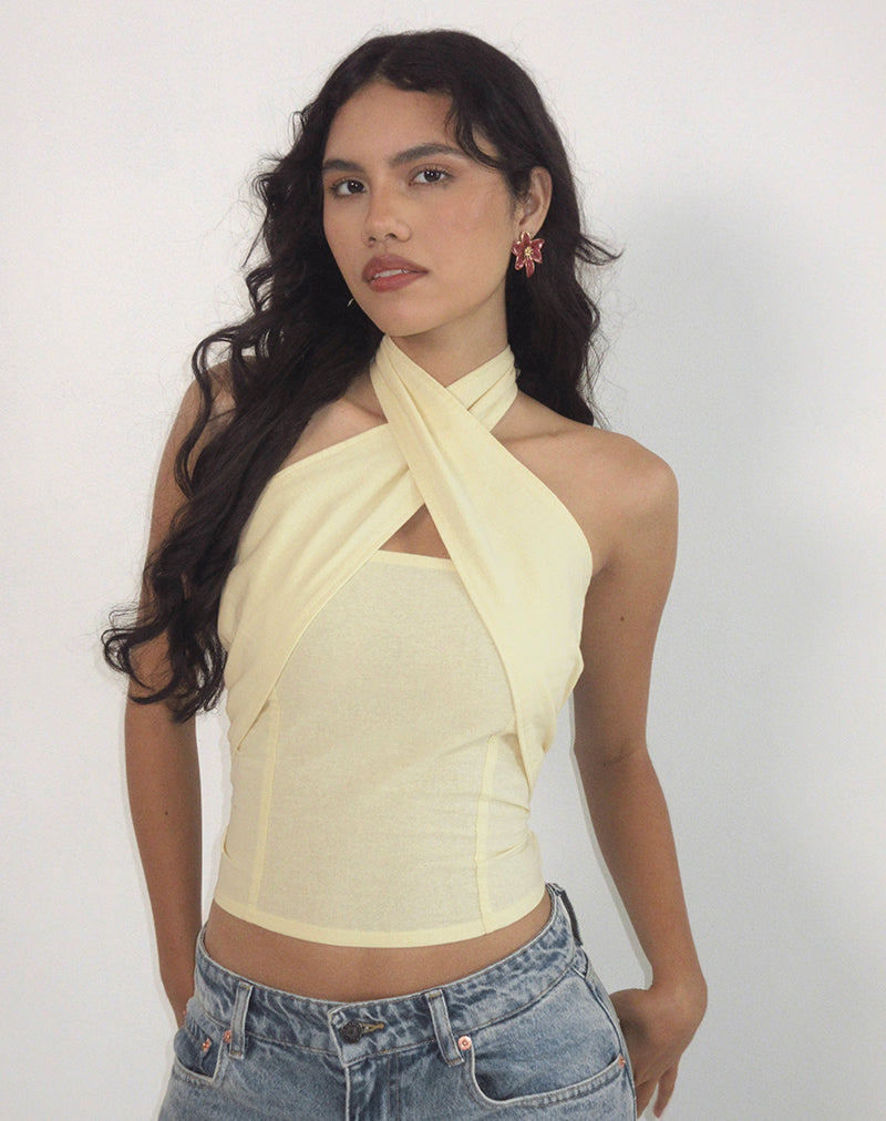 Imagen de Lasy Top de lino con cuello redondo en limón