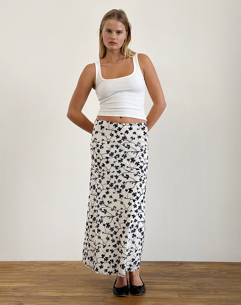 Falda Latika en Grunge Floral Flock Crema