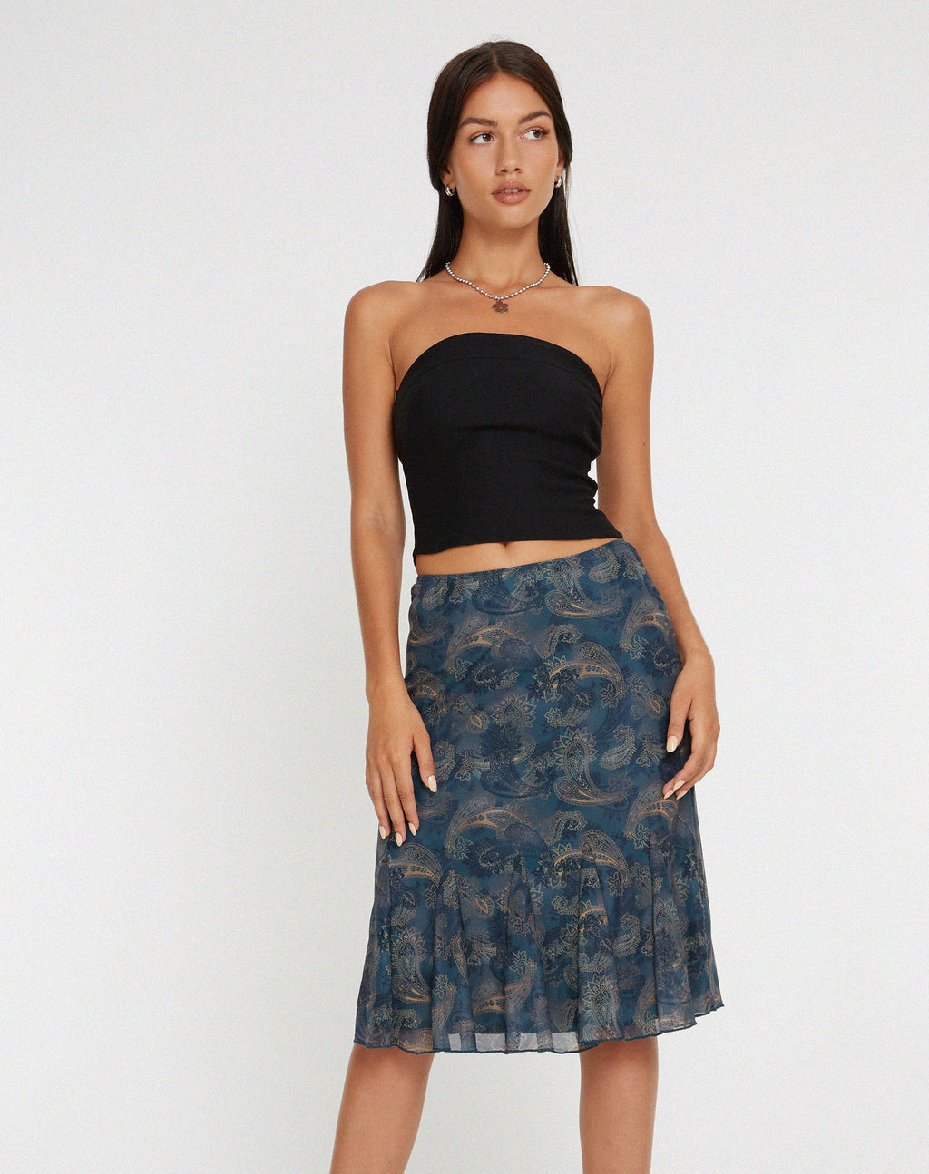 Falda Midi de Malla Latrix en Paisley Azul Tonal