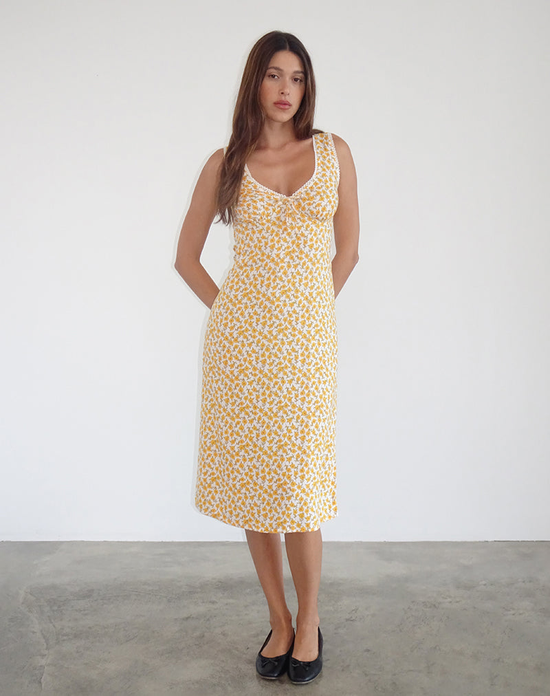 Vestido Lavisha Midi en amarillo Cosmos Garden