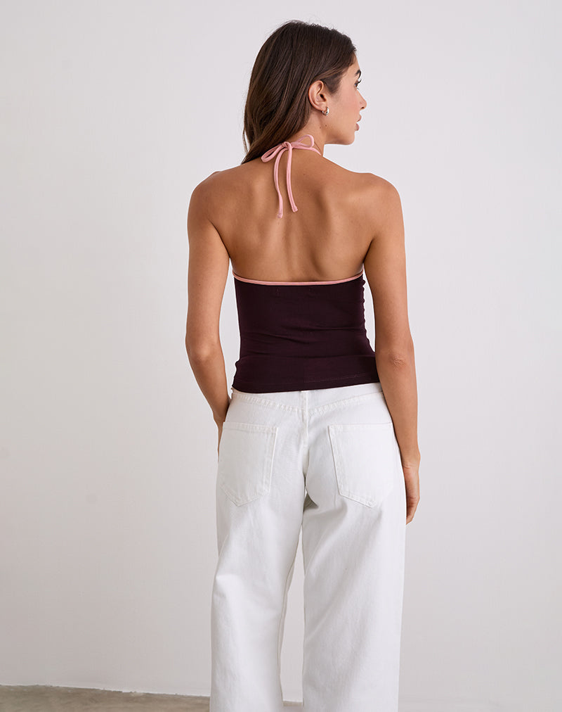 Imagen de Lay Top de cuello redondo en secuoya con ribetes rosa lady