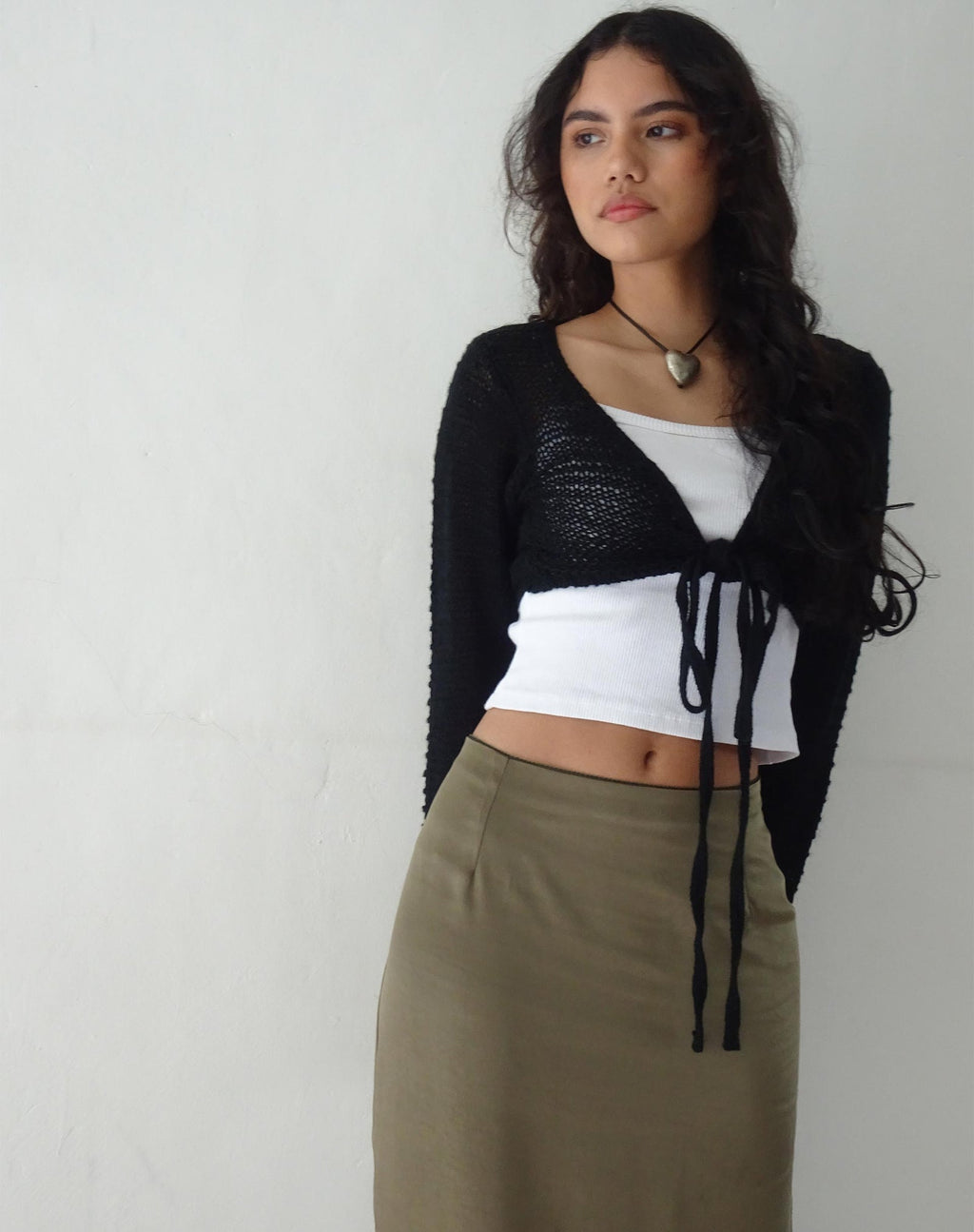 Nocta Crop Top de manga larga en tejido de punto negro