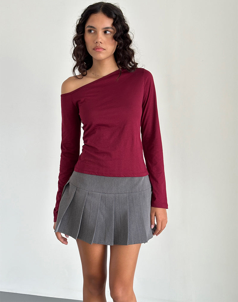 Imagen de Ledez Asymmetric Slouchy Top in Burgundy Tissue