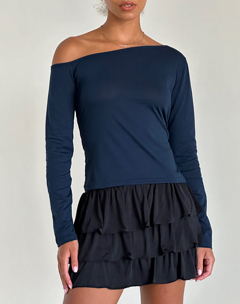 Ledez Asym Slouchy Top en tejido azul marino