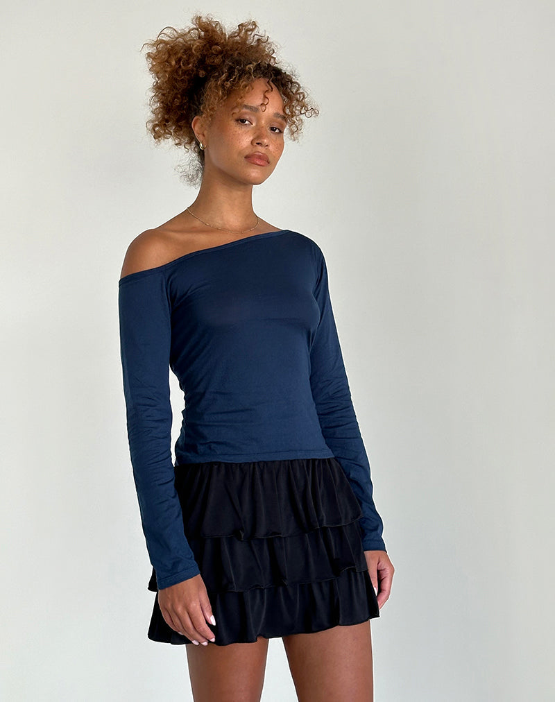 Ledez Asym Slouchy Top en tejido azul marino