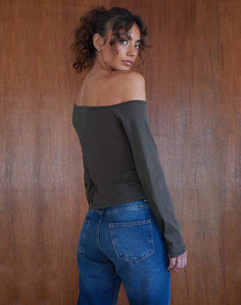 Imagen de Ledez Asymmetrical Slouchy Top en tejido Jersey color Oliva