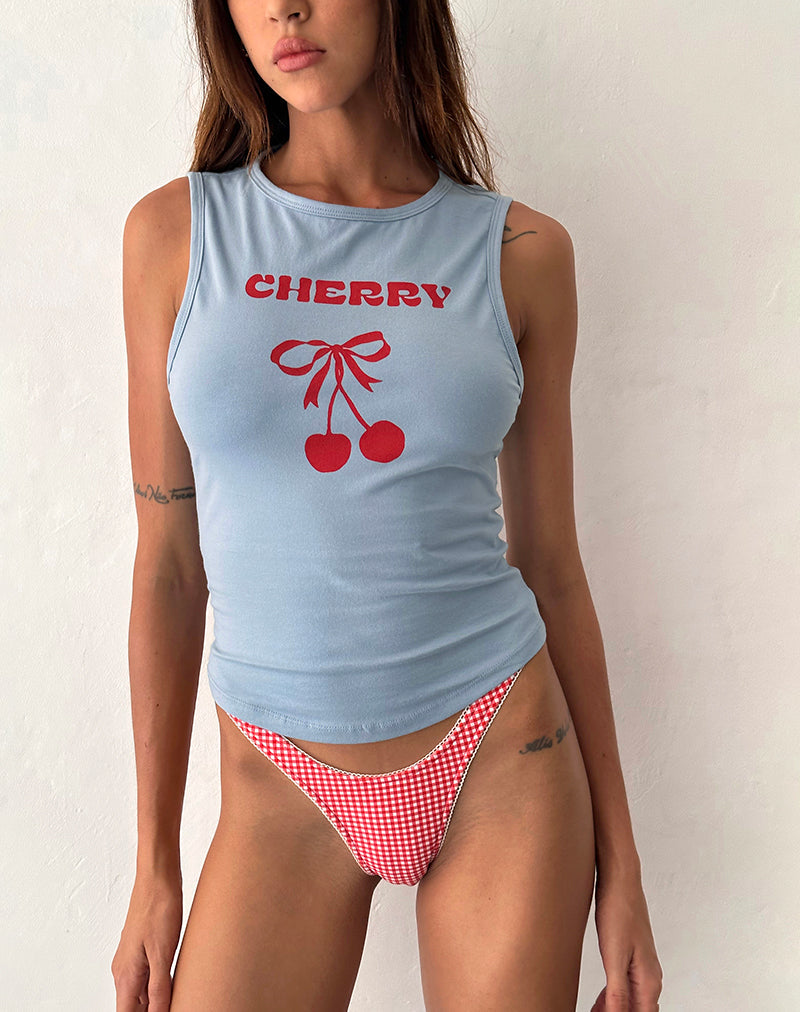 Imagen de Leen Top en azul Nantucket con estampado de cerezas