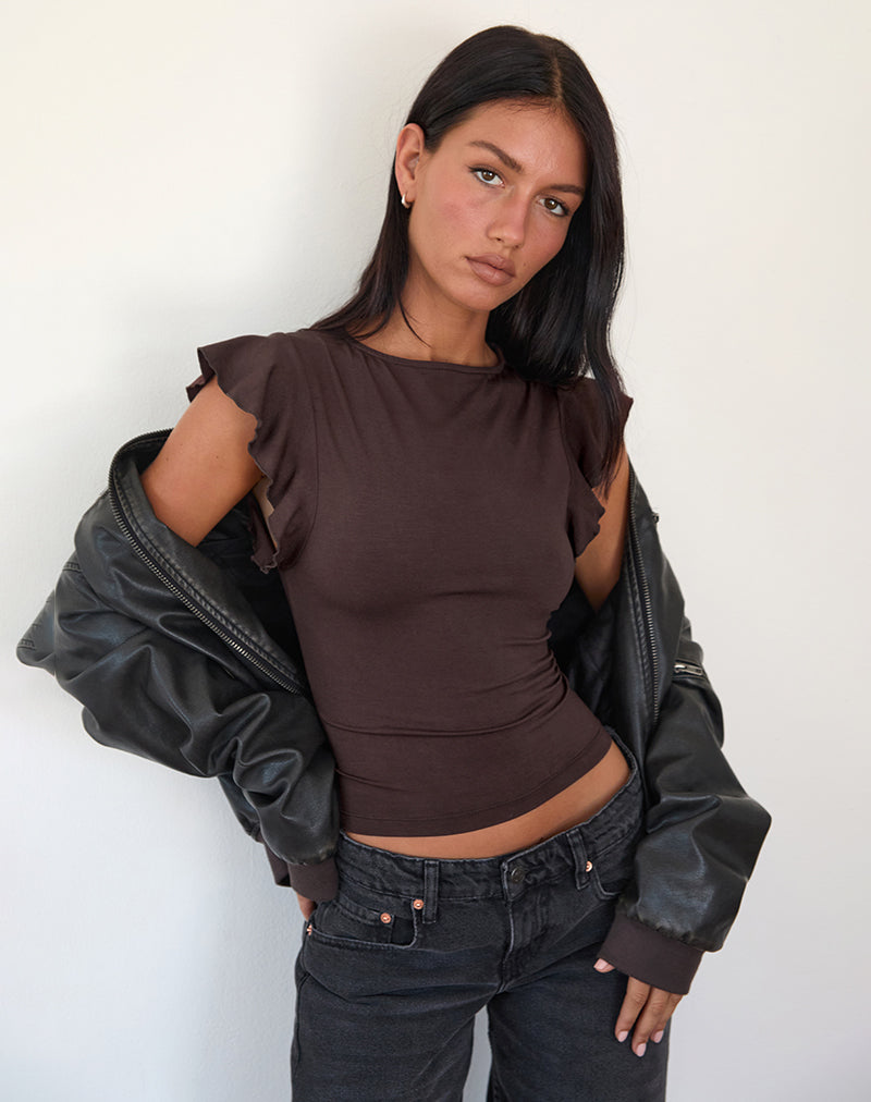 Imagen de Leisle Frill Top en Chocolate amargo