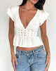 Imagen de Leisma Top de volantes en jersey blanco con tachuelas