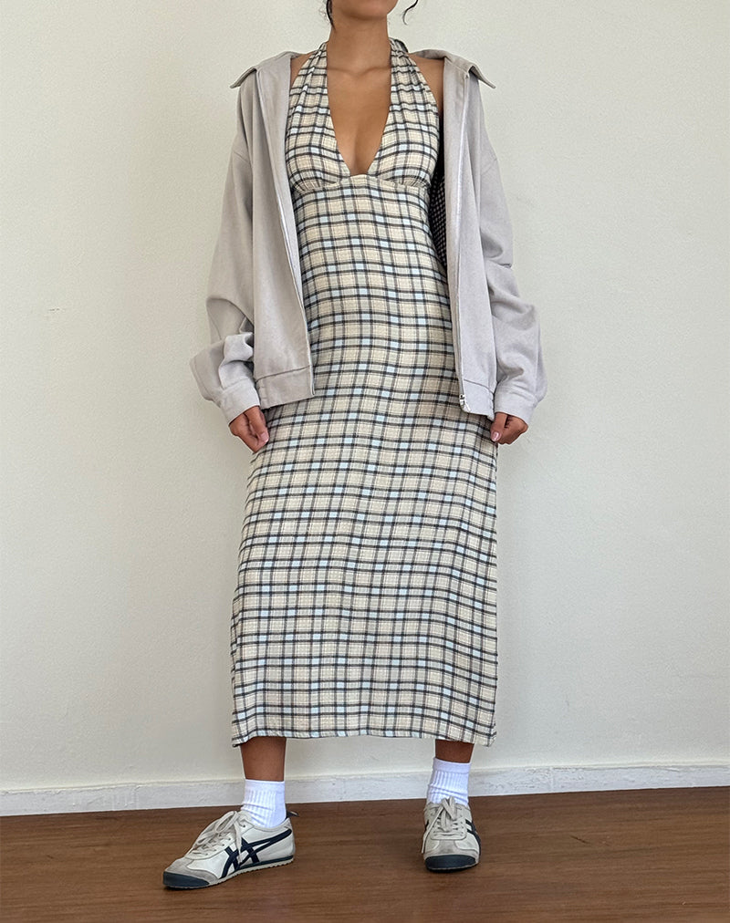 Imagen de Lenata Vestido Midi Cuello Haltern en Azul Pastel Tartán