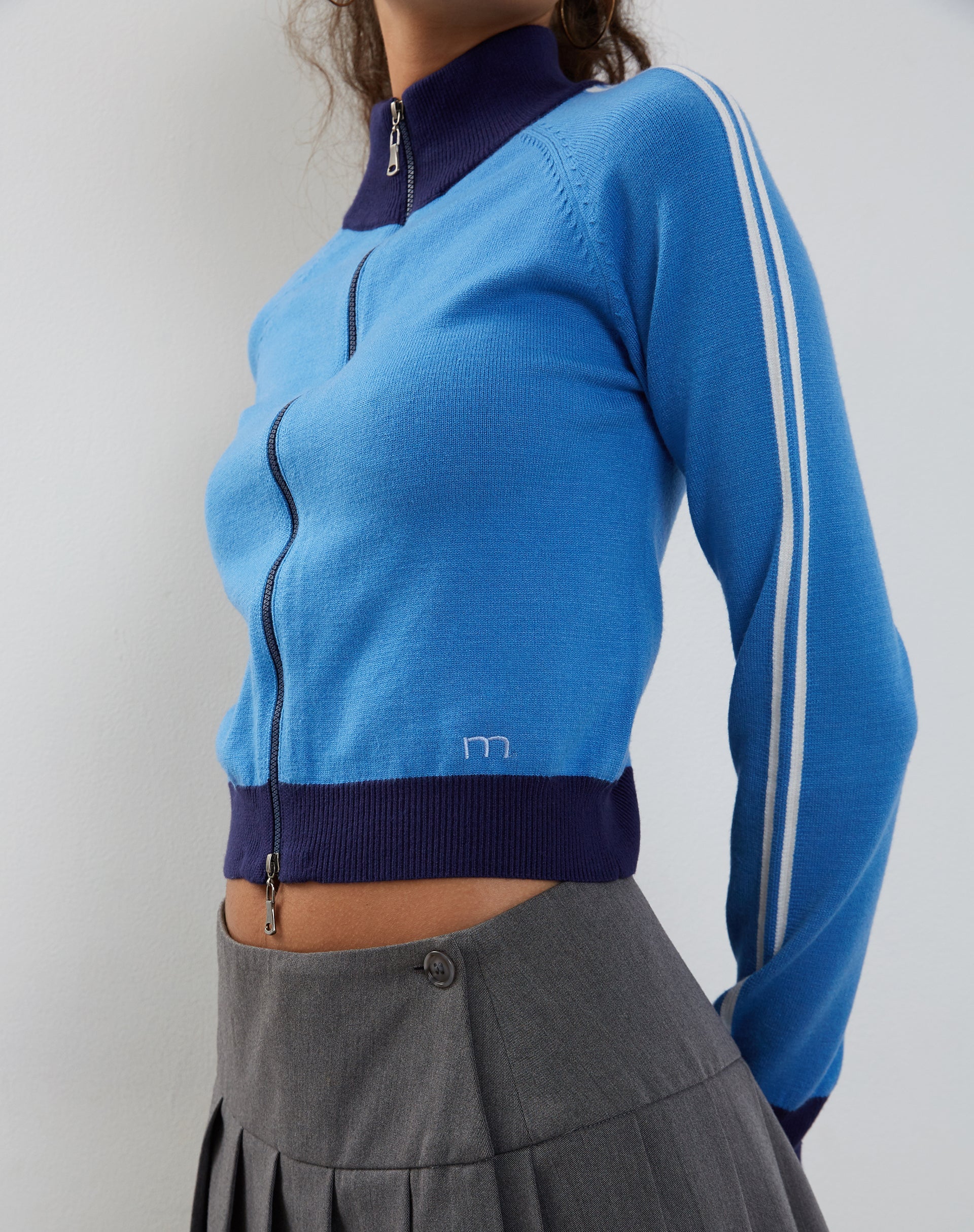 Imagen de Lennon Zip Up Jacket in Blue with White Stripe