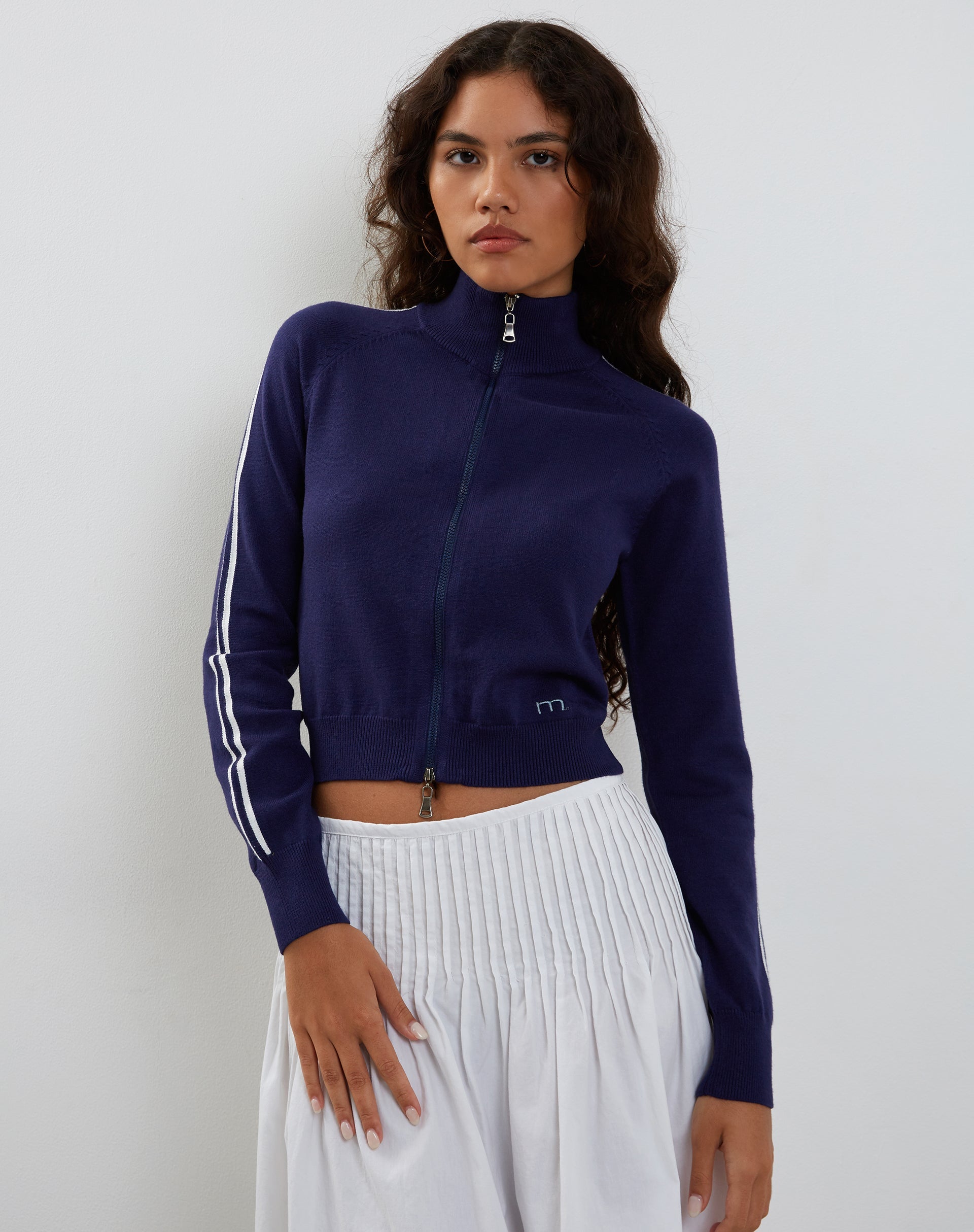 Imagen de Lennon Chaqueta de punto en azul marino con raya blanca