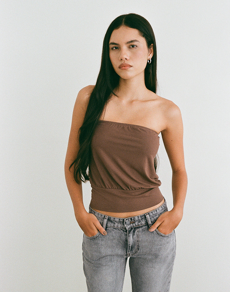 Imagen de Leocadia Bandeau Top en Cupro Chocolate amargo