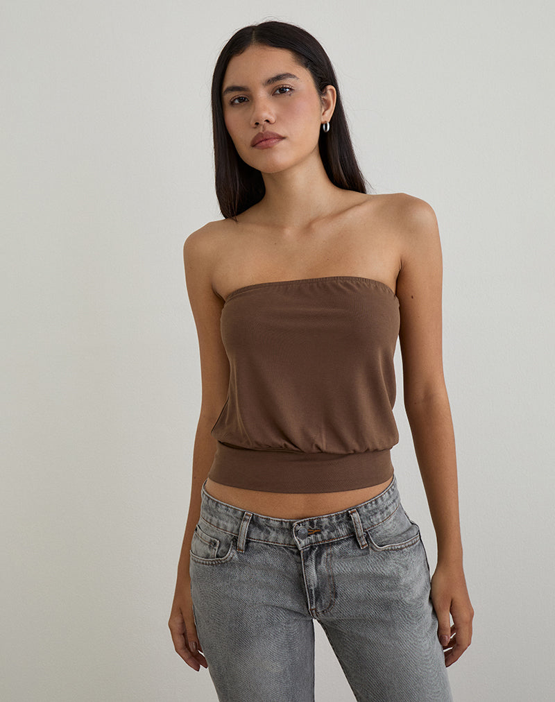 Leocadia Bandeau Top en Cupro Chocolate Amargo