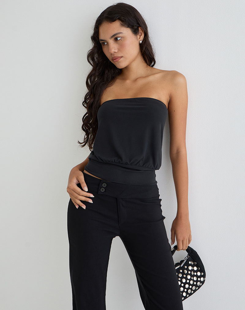 Leocadia Bandeau Top en Cupro Negro