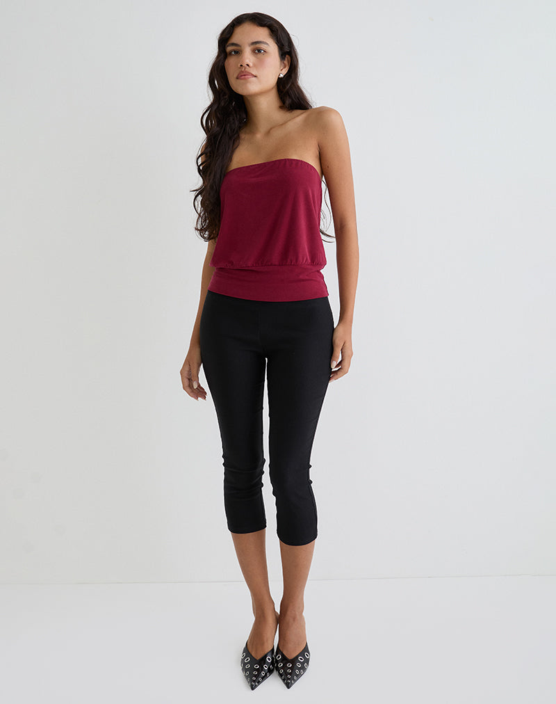 Leocadia Bandeau Top en Cupro Rojo Oscuro