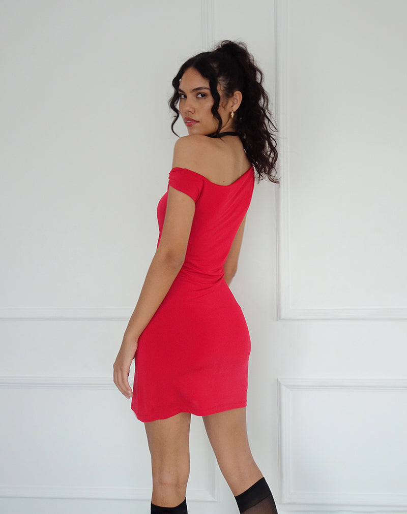 Imagen del minivestido Leona Twist Sleeve en rojo