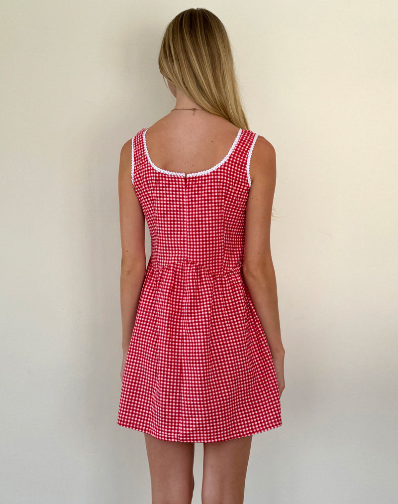 Imagen del minivestido Leshi de guinga roja