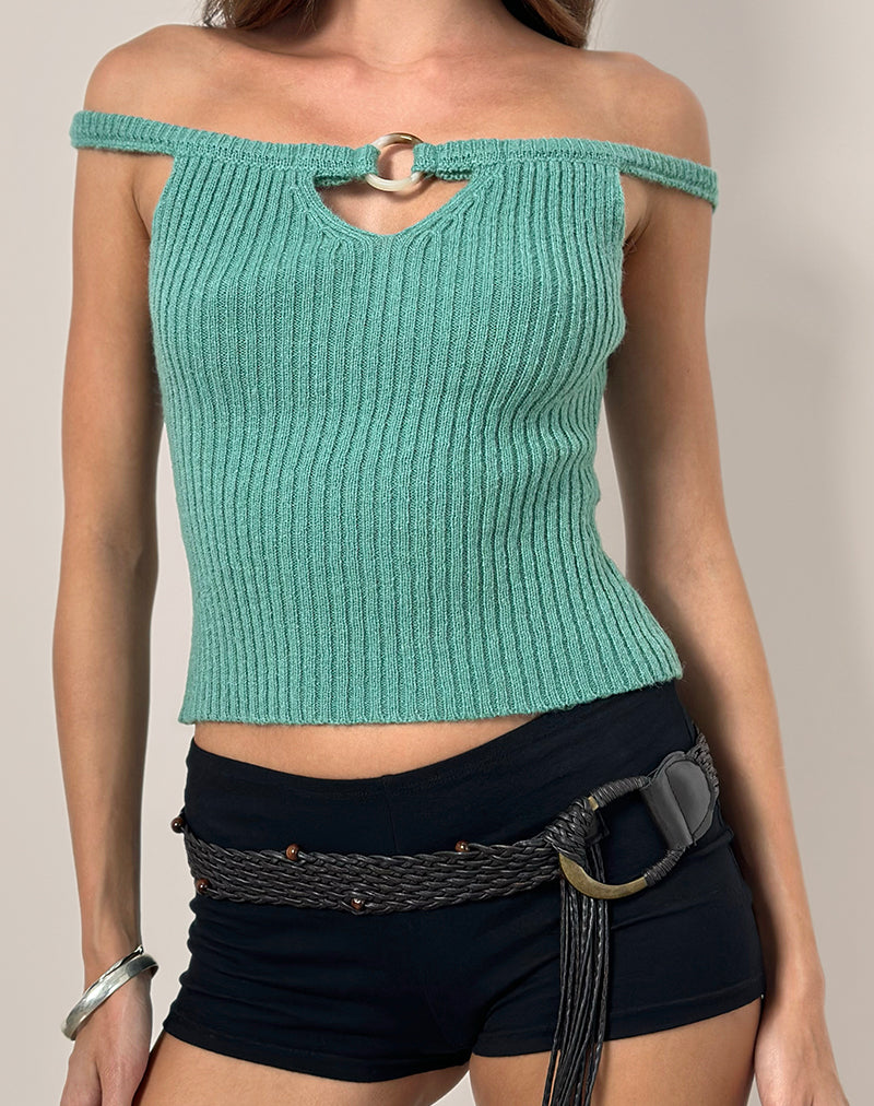 Top Lesly Bardot con O Ring en Turquesa