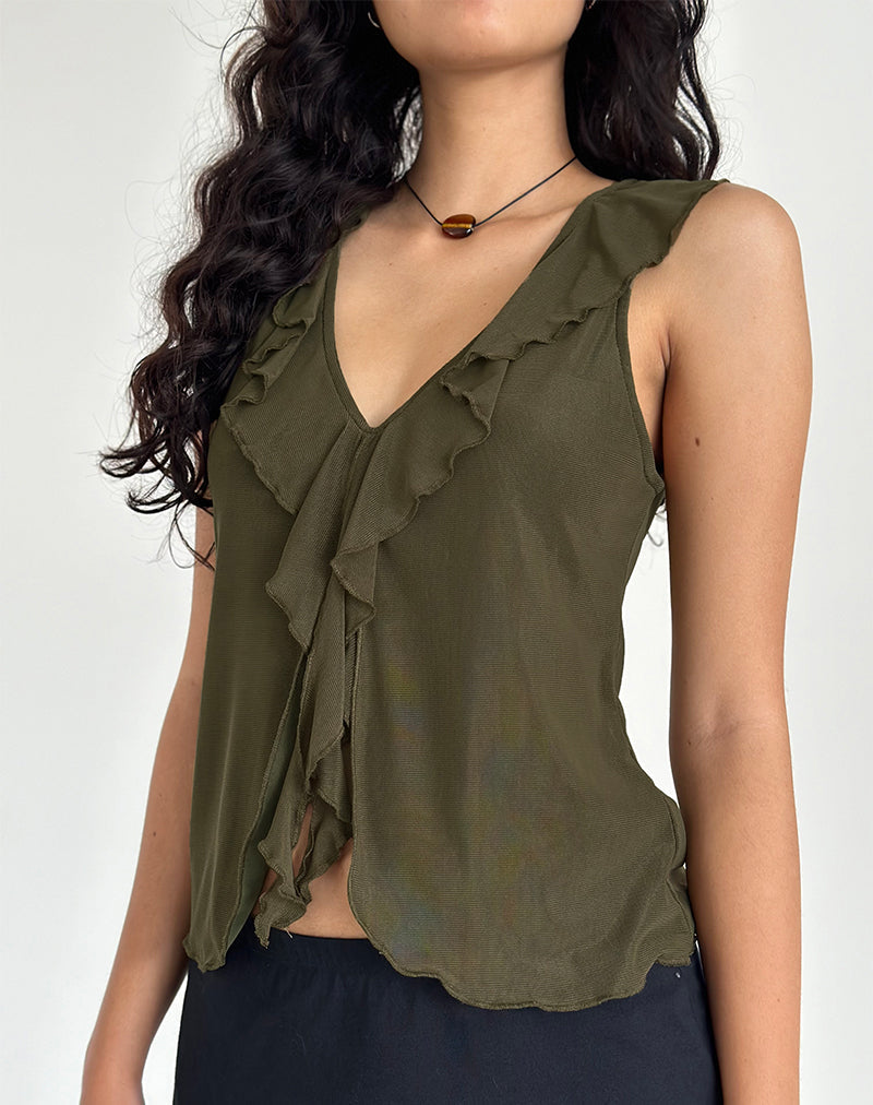 Leviosa Top Mariposa En Malla Verde Musgo