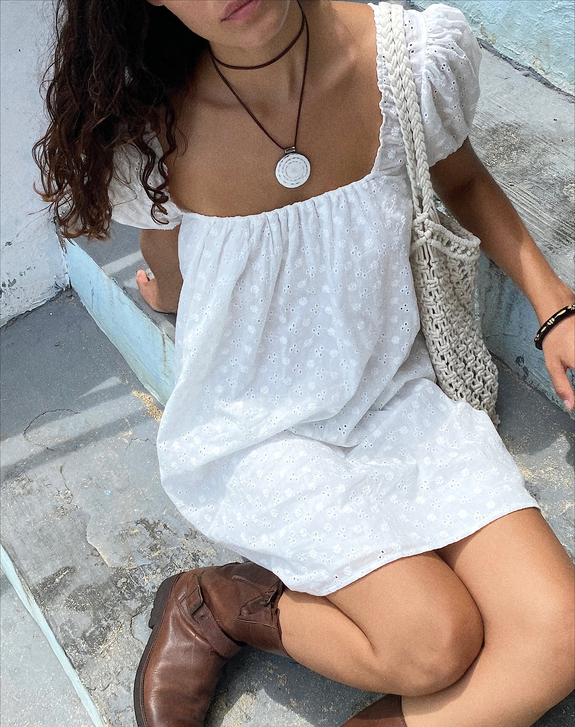 Imagen de Leyona Broderie Mini Dress in White