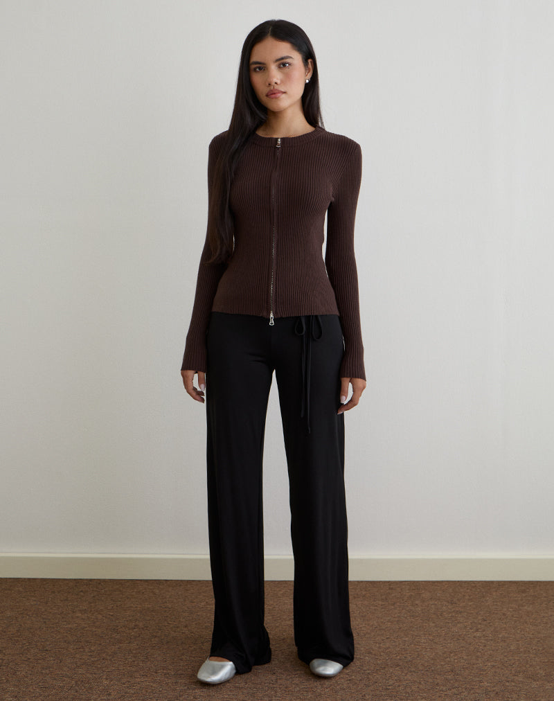 Imagen de Liano Zip Cardigan in Rib Knit Marrón