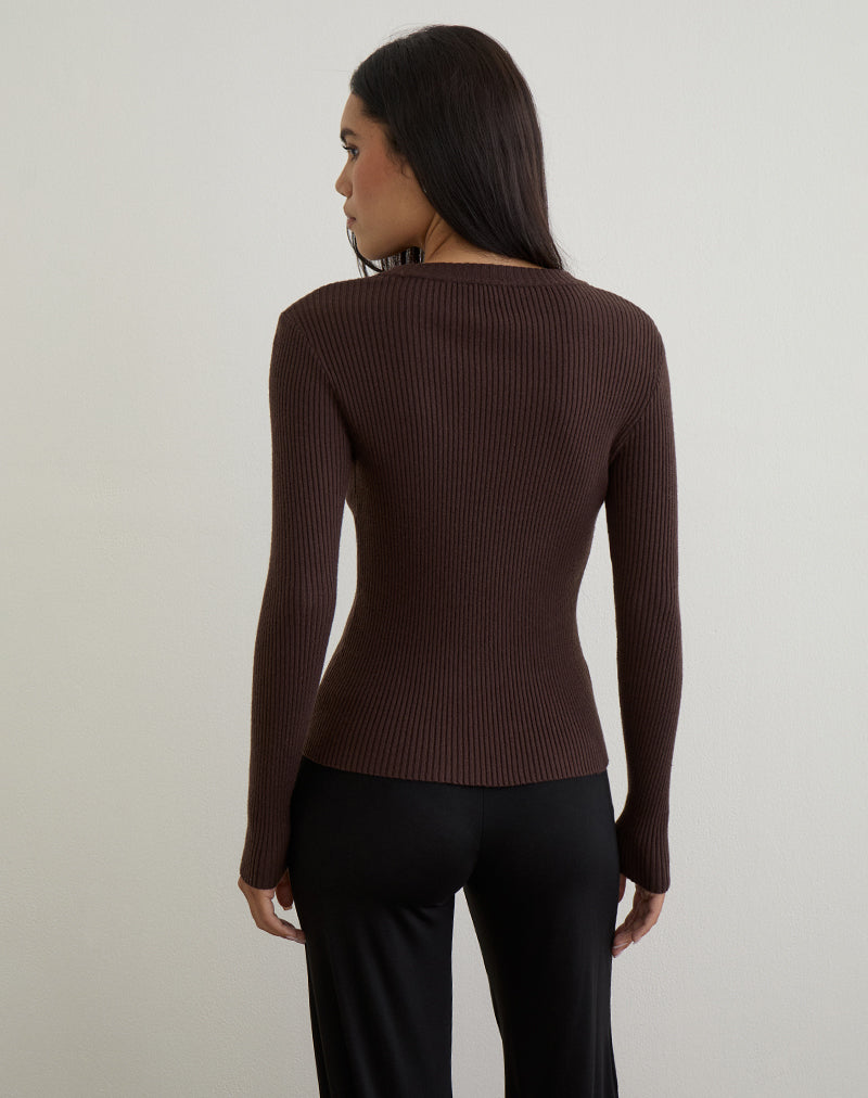 Imagen de Liano Zip Cardigan in Rib Knit Marrón