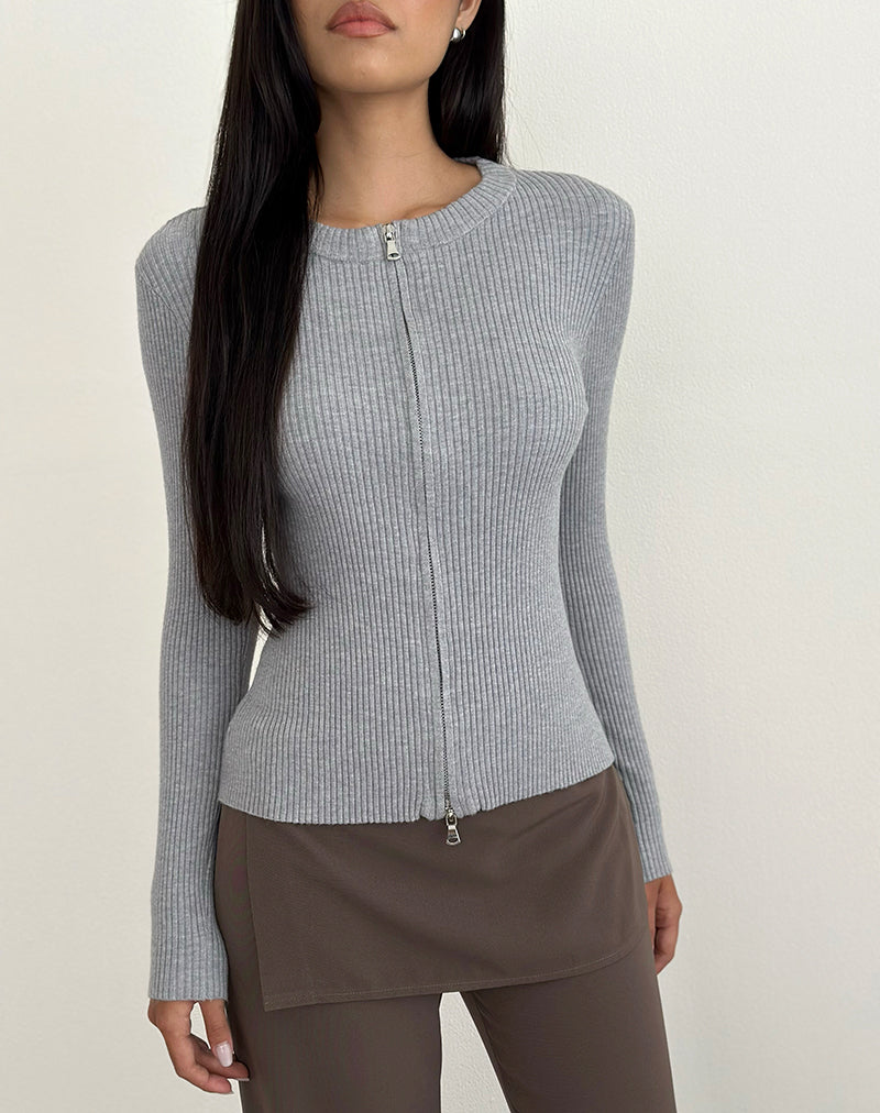 Imagen de Liano Zip Cardigan in Rib Knit Grey
