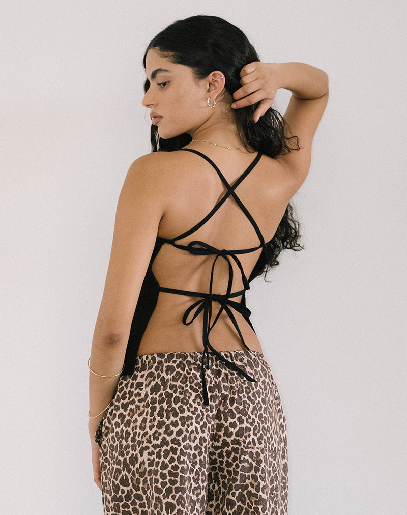 Lintang Tie Back Top en Lino Negro