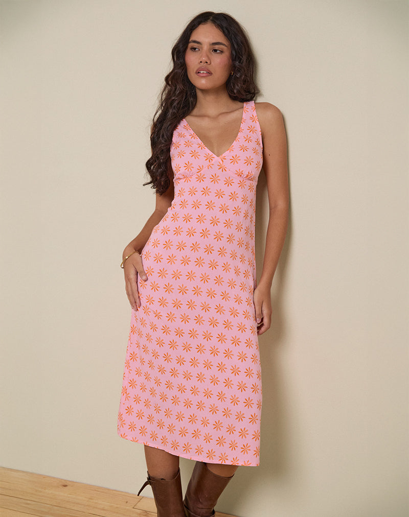 Vestido midi Lisheva en rosa flor teja