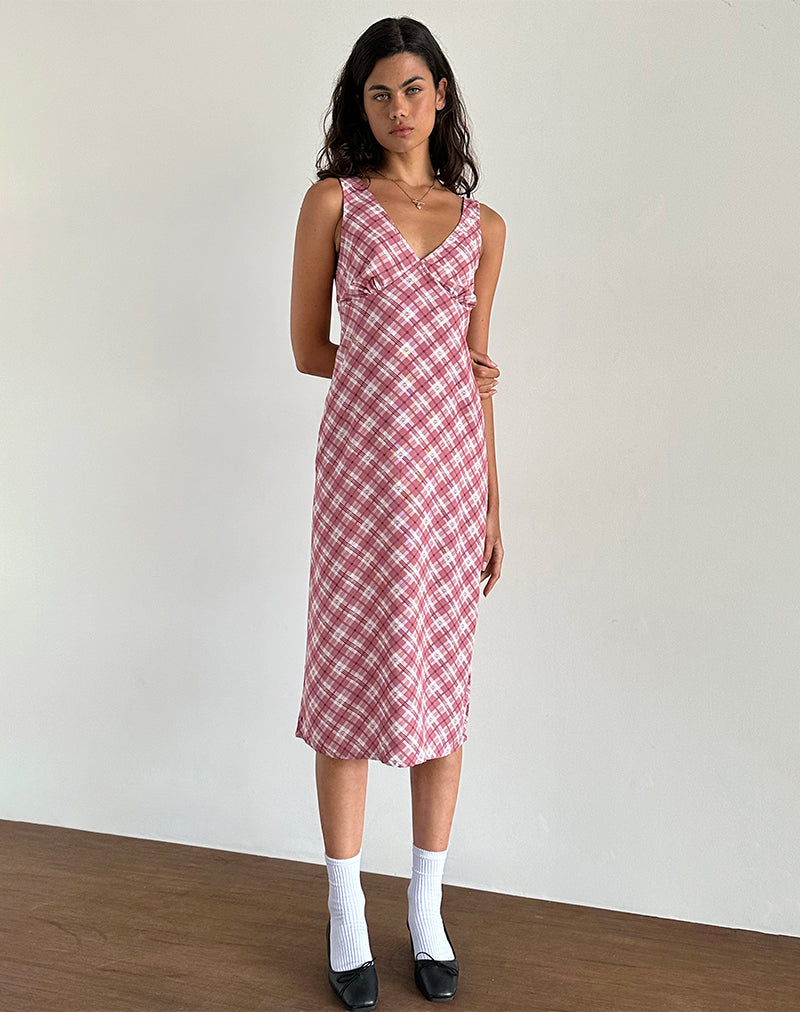 Imagen del vestido Liva Midi en tartán rosa
